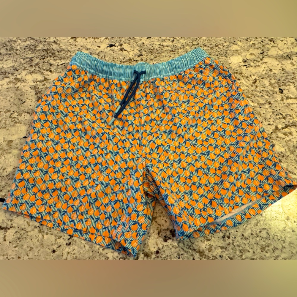 Vibrant Orange and Blue Athletic Swim Shorts with Relaxed Fit
